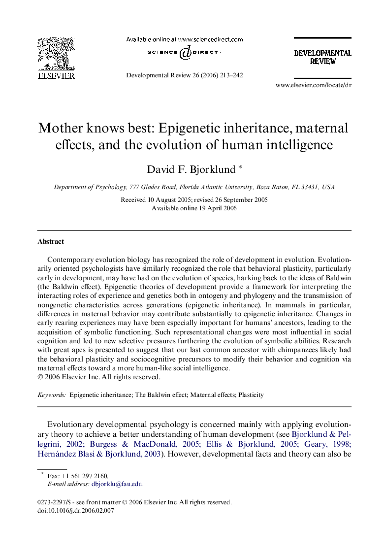 Mother knows best: Epigenetic inheritance, maternal effects, and the evolution of human intelligence