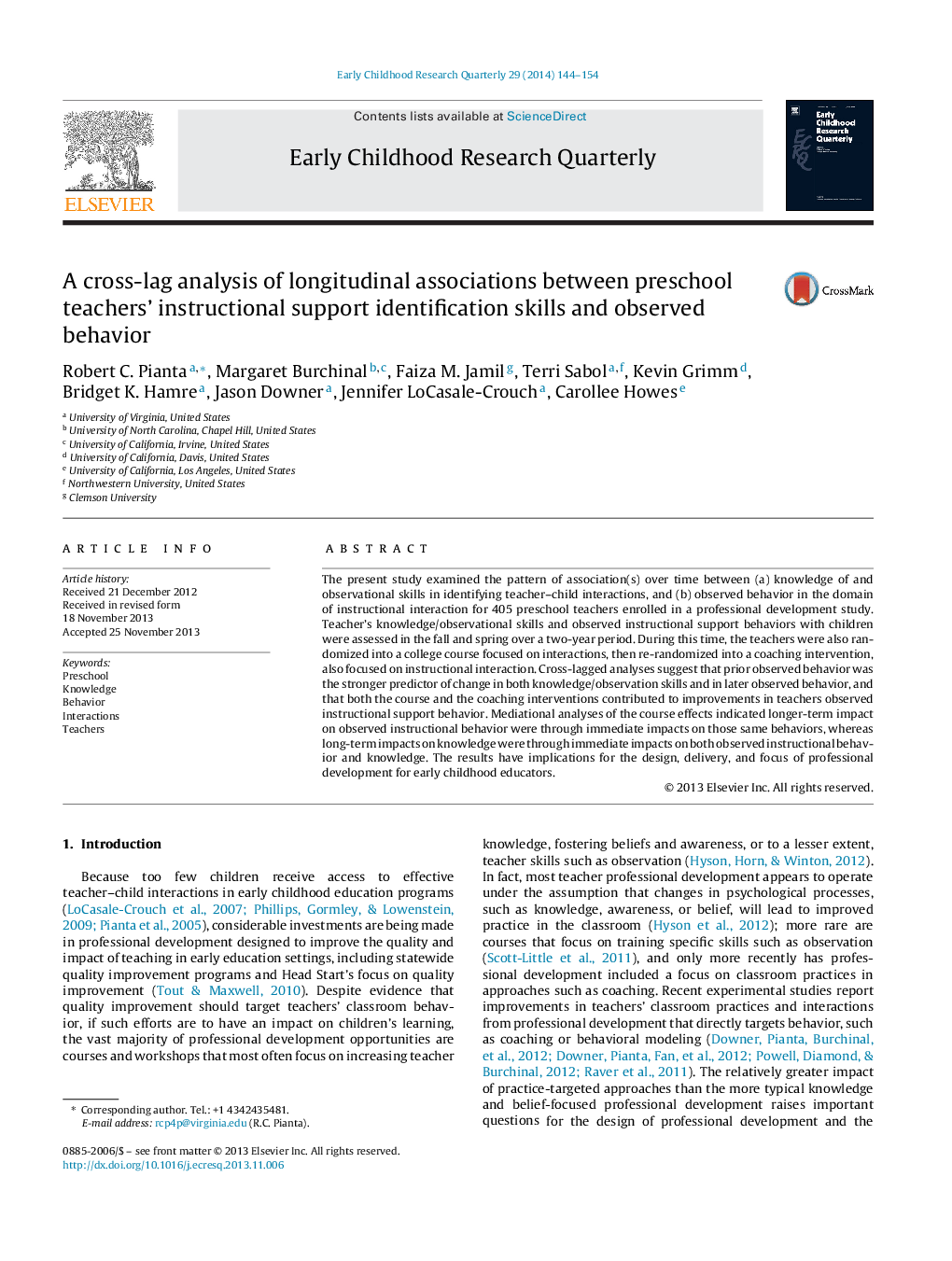 A cross-lag analysis of longitudinal associations between preschool teachers’ instructional support identification skills and observed behavior