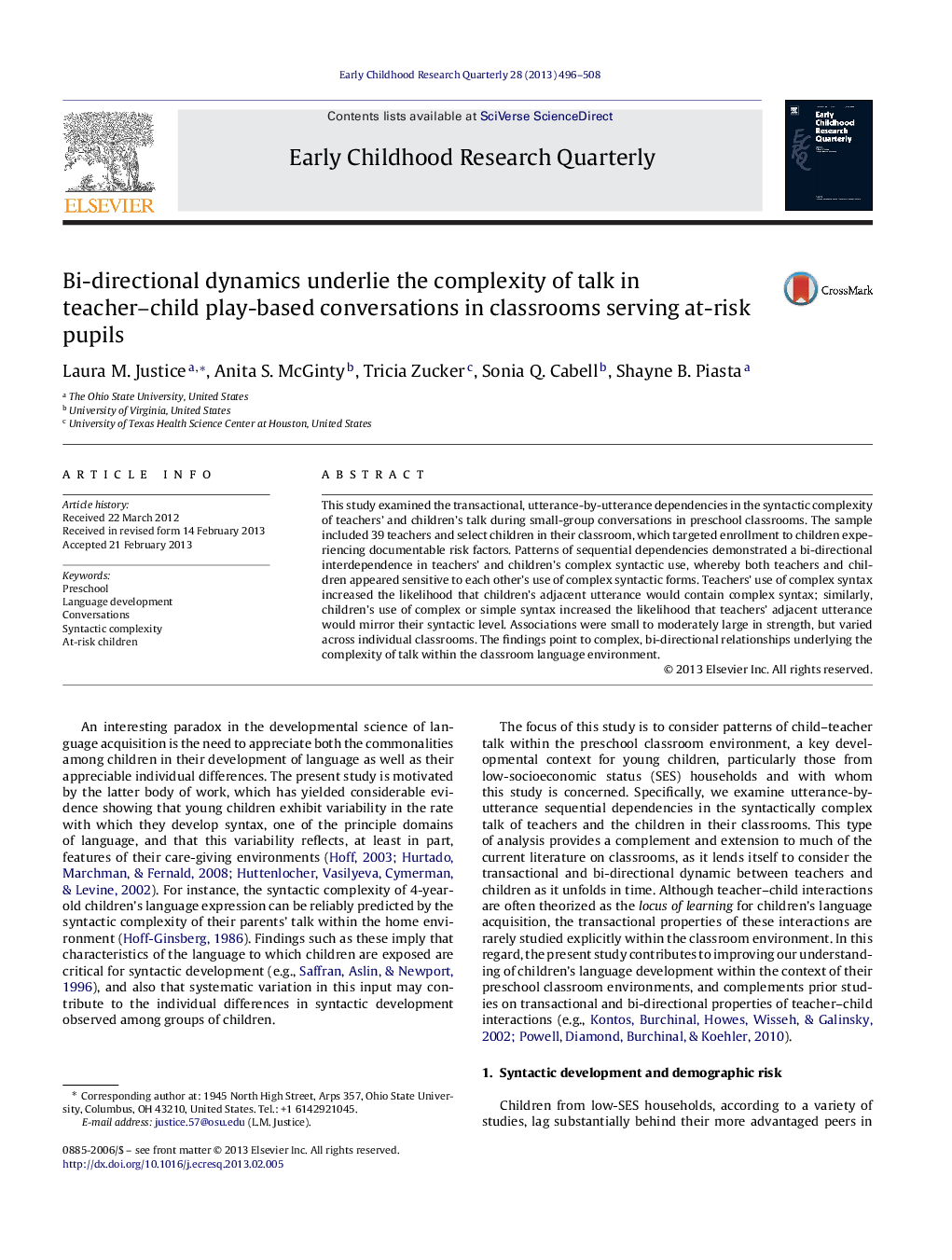 Bi-directional dynamics underlie the complexity of talk in teacher–child play-based conversations in classrooms serving at-risk pupils