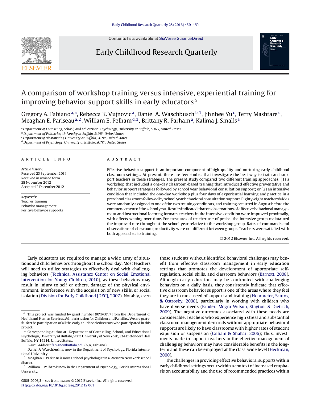 A comparison of workshop training versus intensive, experiential training for improving behavior support skills in early educators 