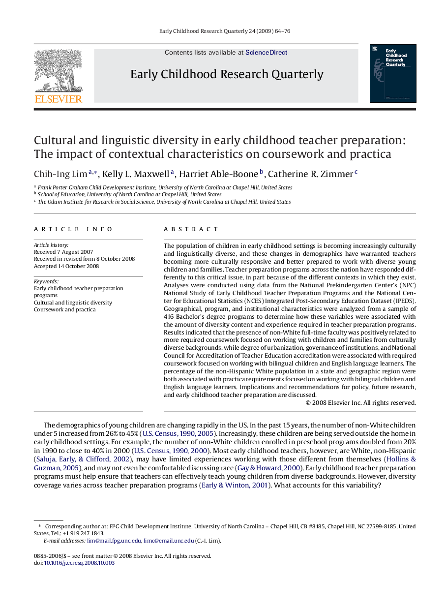 Cultural and linguistic diversity in early childhood teacher preparation: The impact of contextual characteristics on coursework and practica