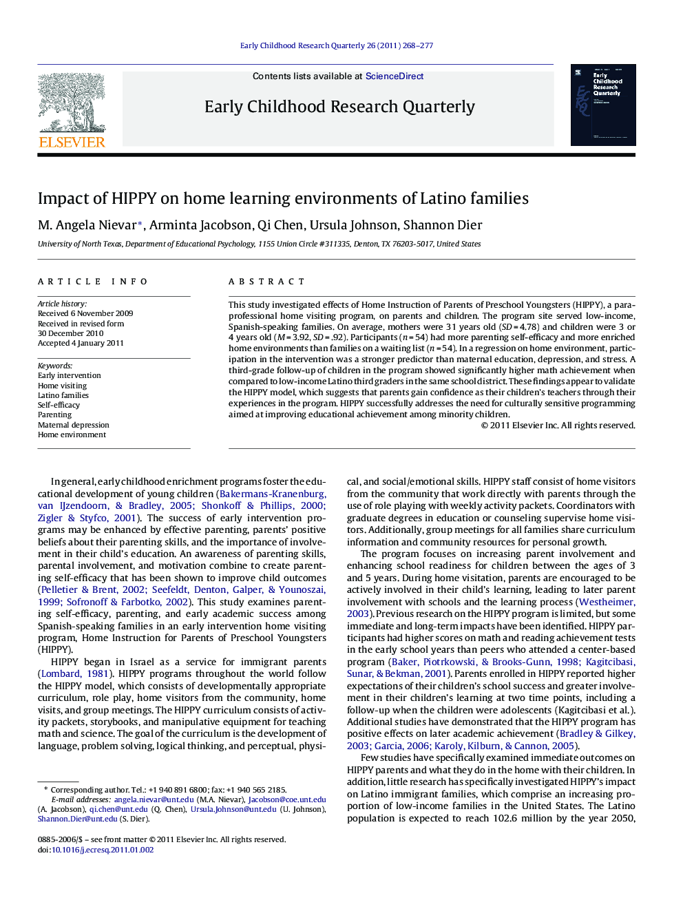 Impact of HIPPY on home learning environments of Latino families