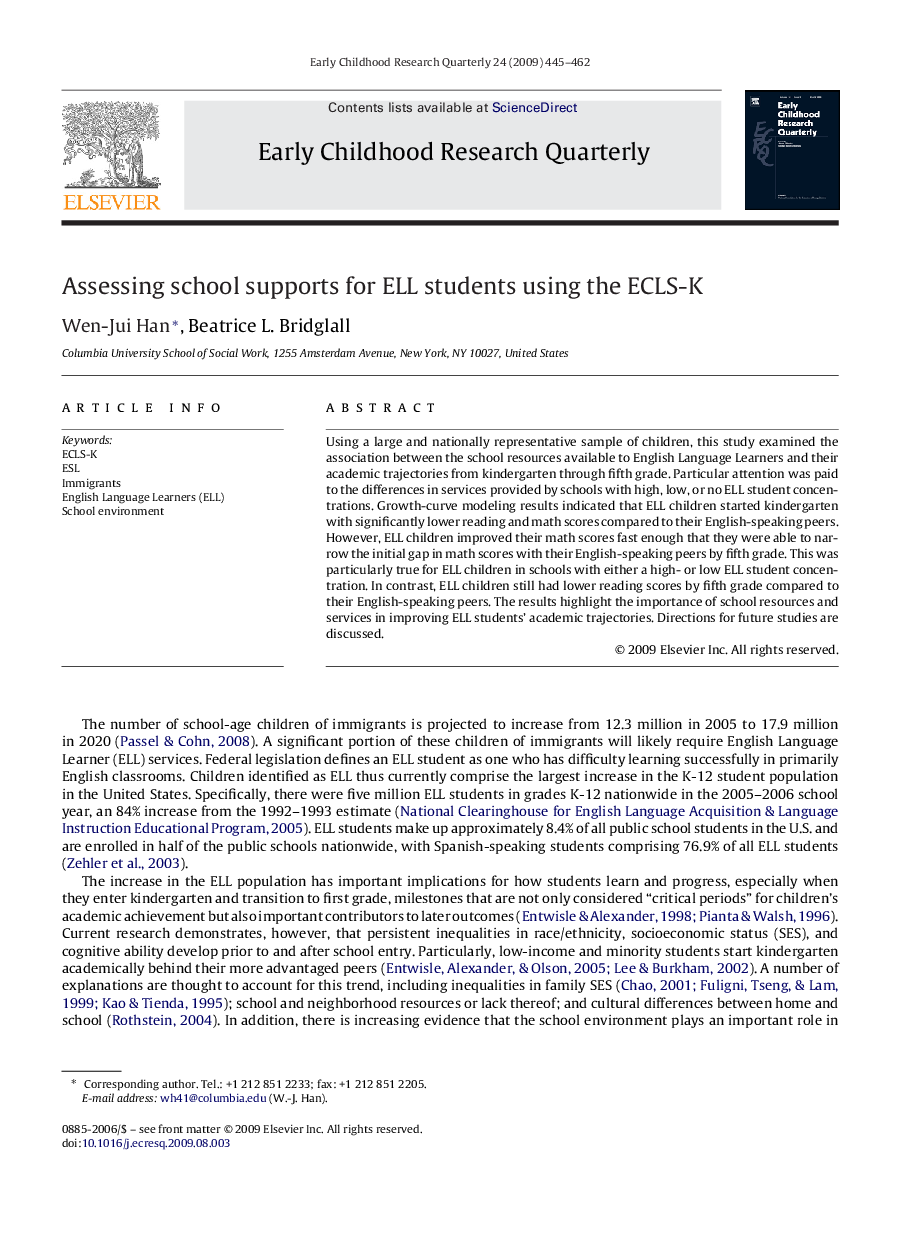 Assessing school supports for ELL students using the ECLS-K