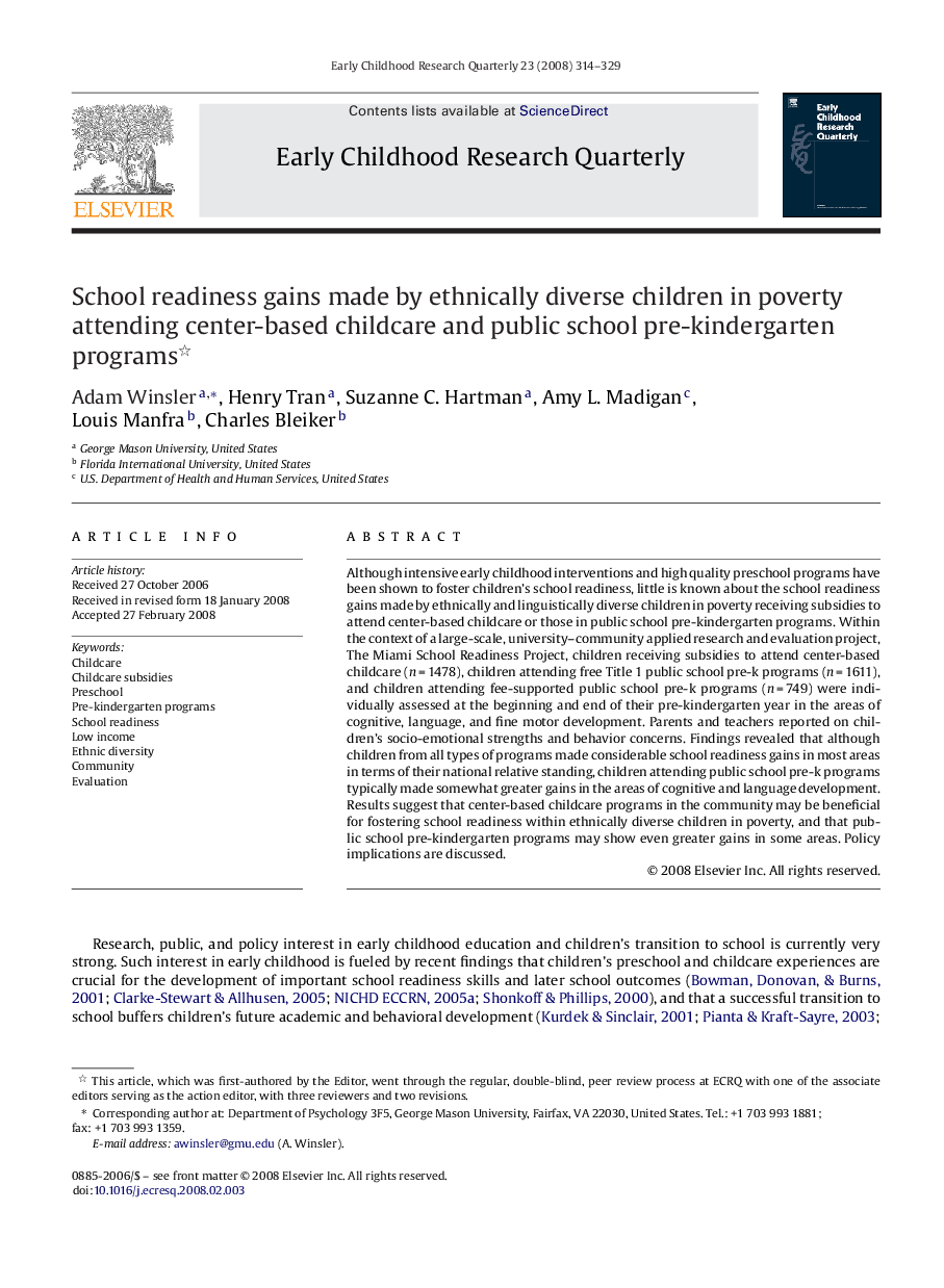 School readiness gains made by ethnically diverse children in poverty attending center-based childcare and public school pre-kindergarten programs 