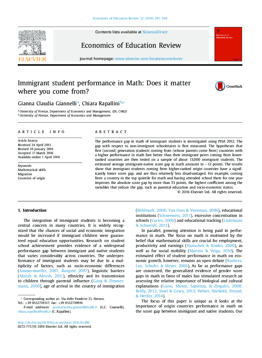 Immigrant student performance in Math: Does it matter where you come from?