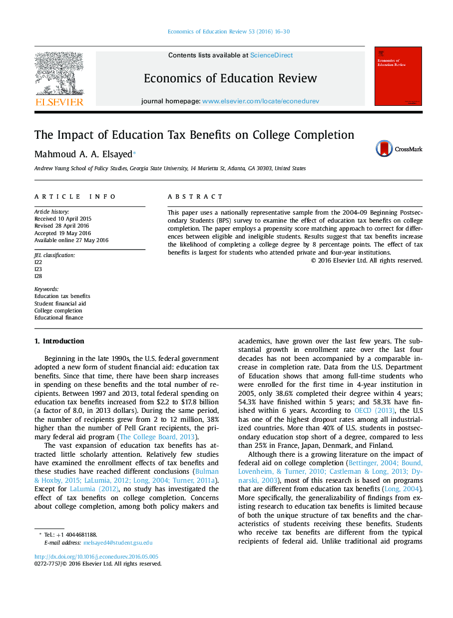 The Impact of Education Tax Benefits on College Completion