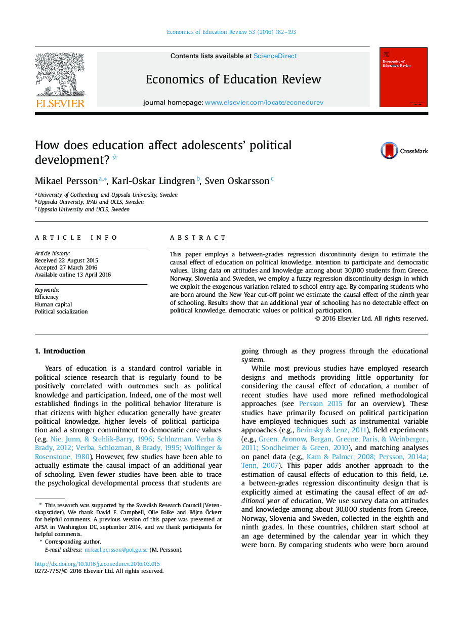 How does education affect adolescents’ political development? 