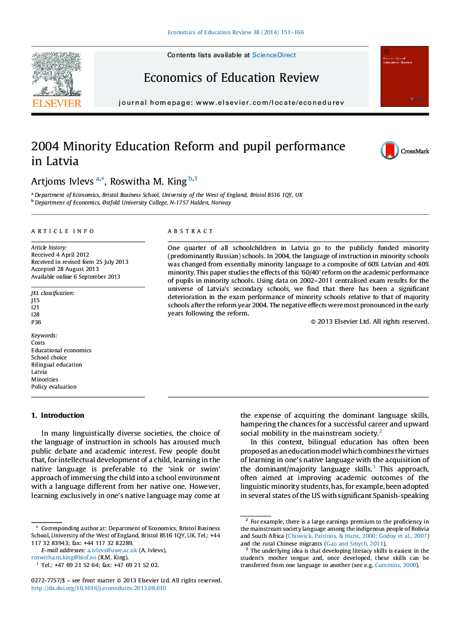 2004 Minority Education Reform and pupil performance in Latvia