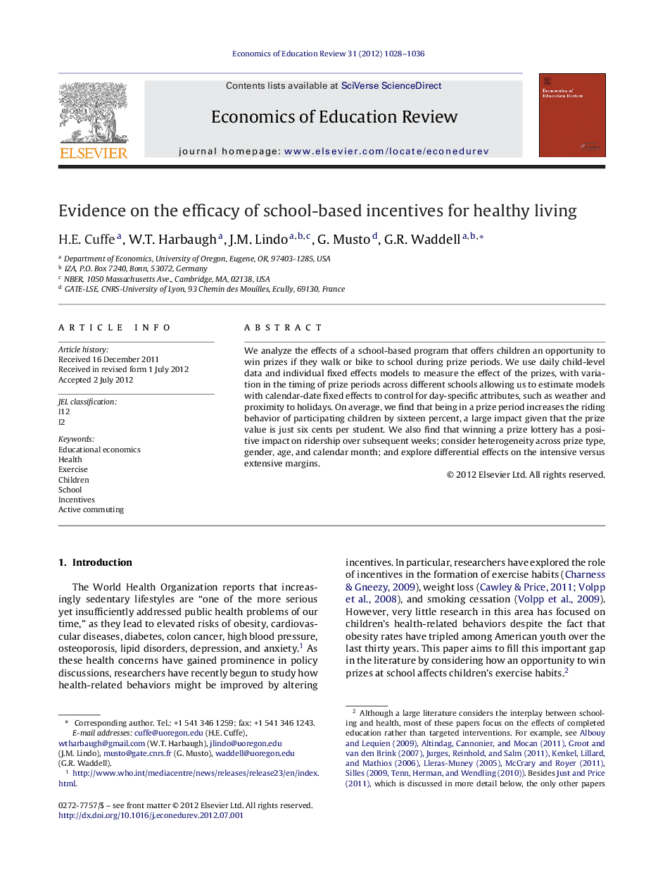 Evidence on the efficacy of school-based incentives for healthy living