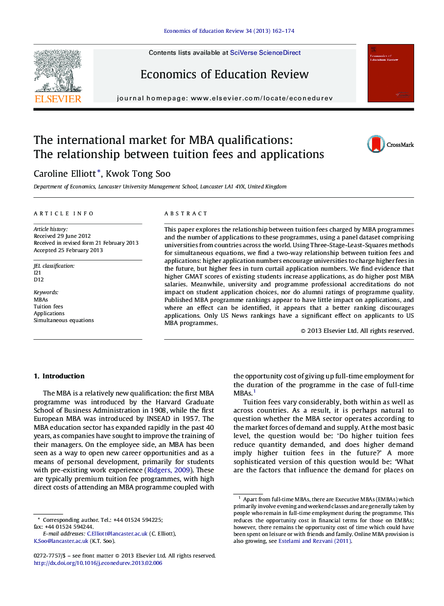 The international market for MBA qualifications: The relationship between tuition fees and applications