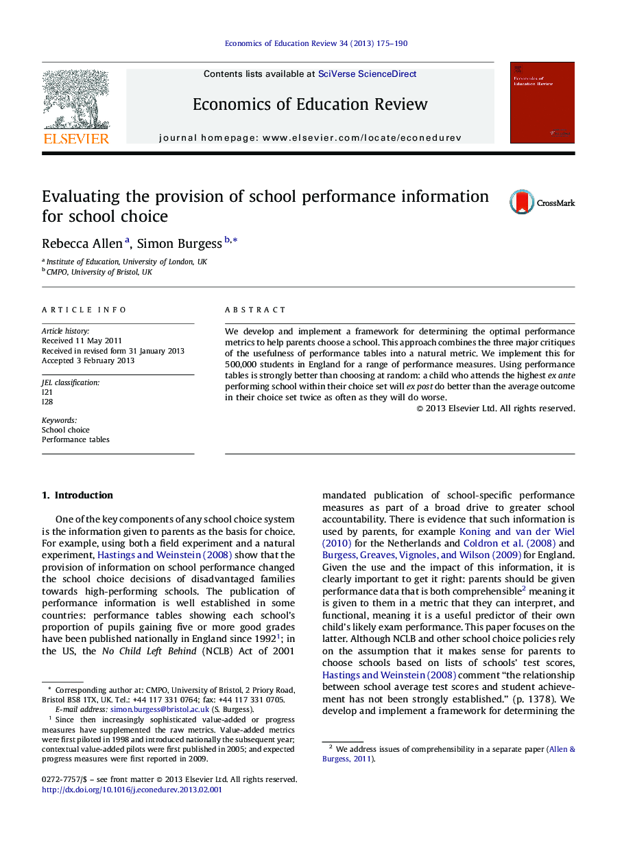 Evaluating the provision of school performance information for school choice