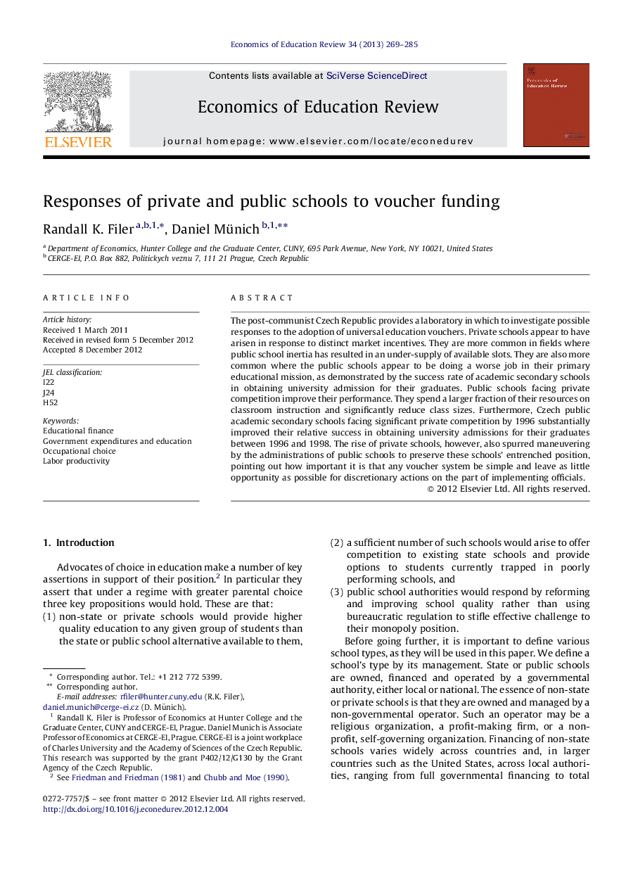 Responses of private and public schools to voucher funding