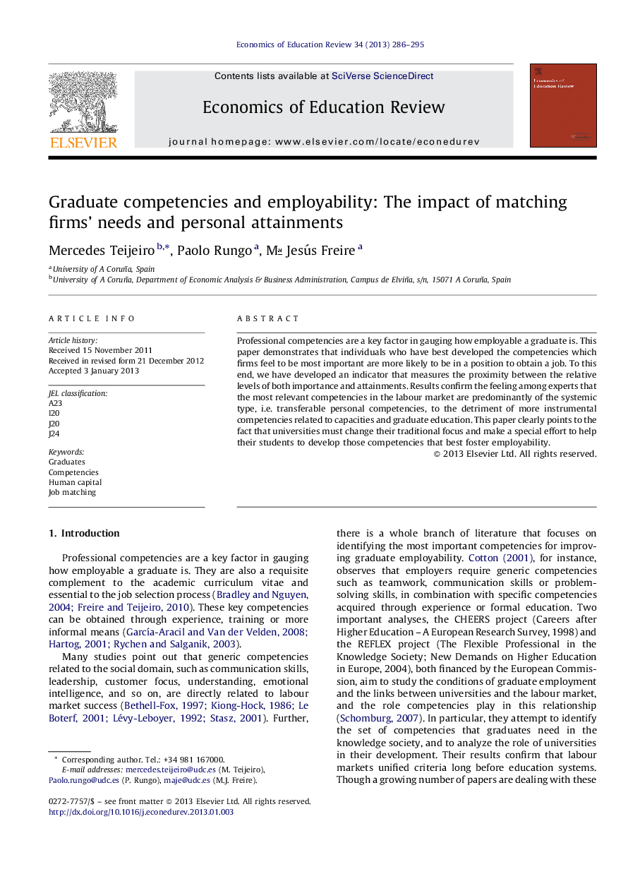 Graduate competencies and employability: The impact of matching firms’ needs and personal attainments