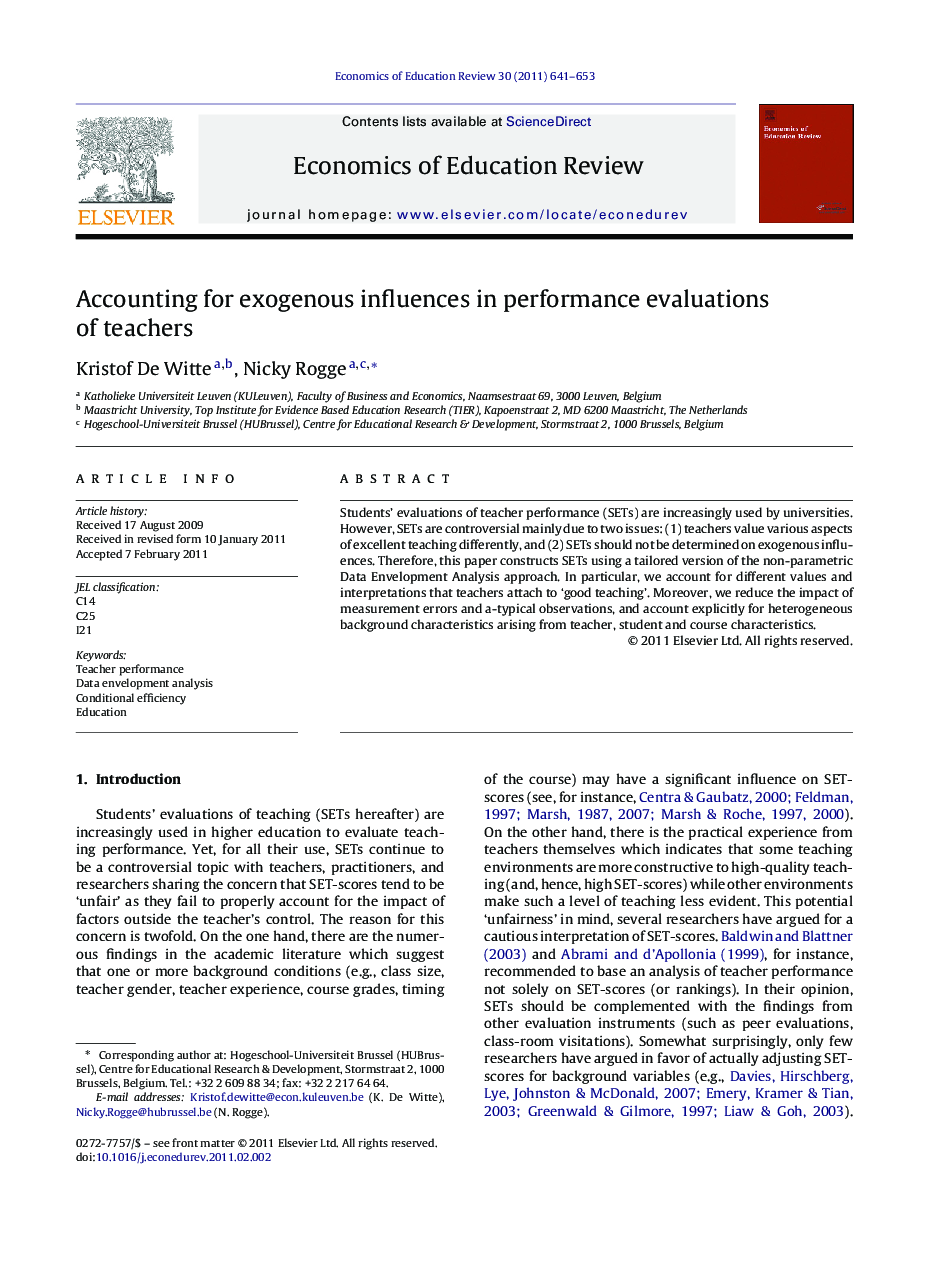 Accounting for exogenous influences in performance evaluations of teachers