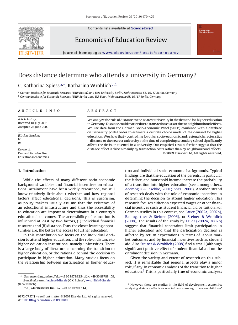 Does distance determine who attends a university in Germany?