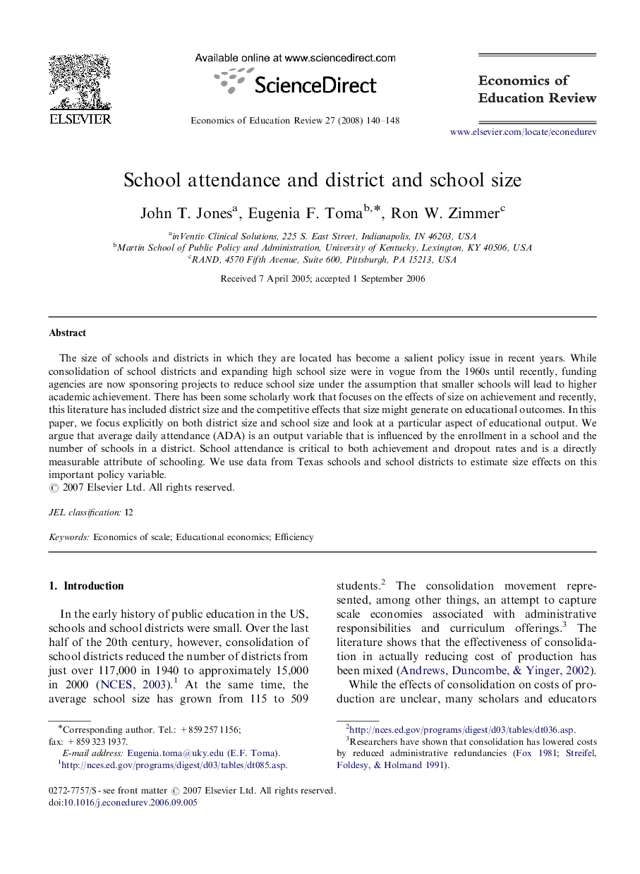 School attendance and district and school size