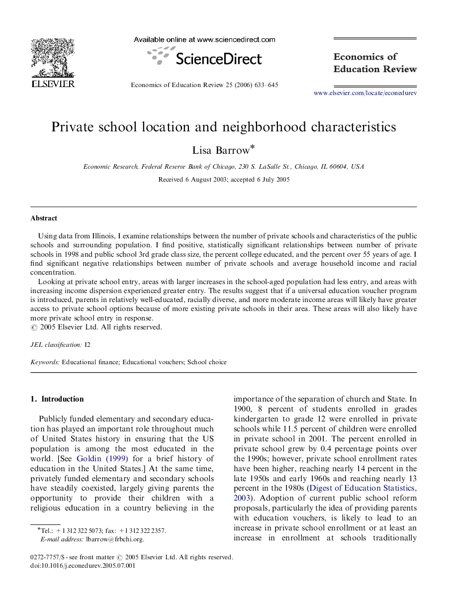 Private school location and neighborhood characteristics