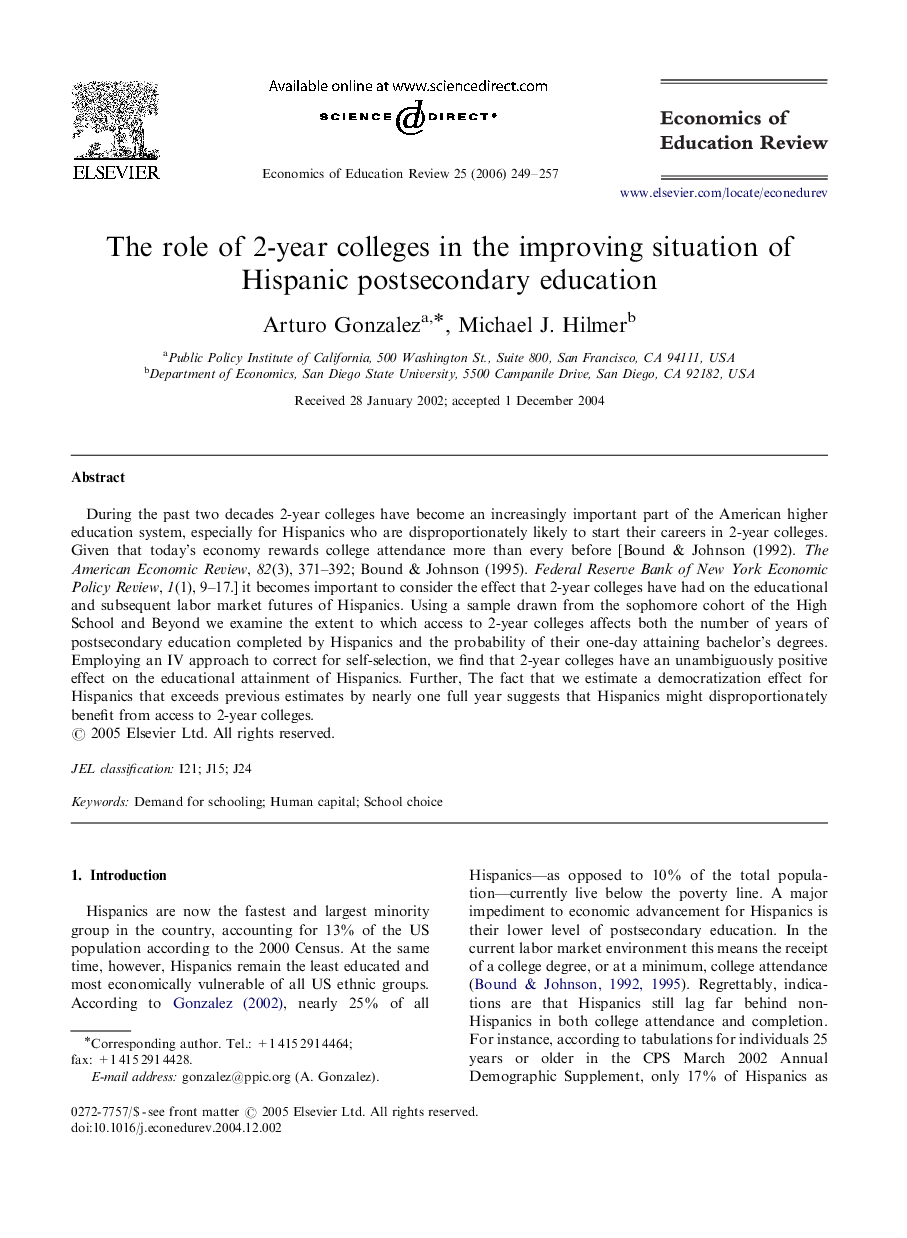 The role of 2-year colleges in the improving situation of Hispanic postsecondary education