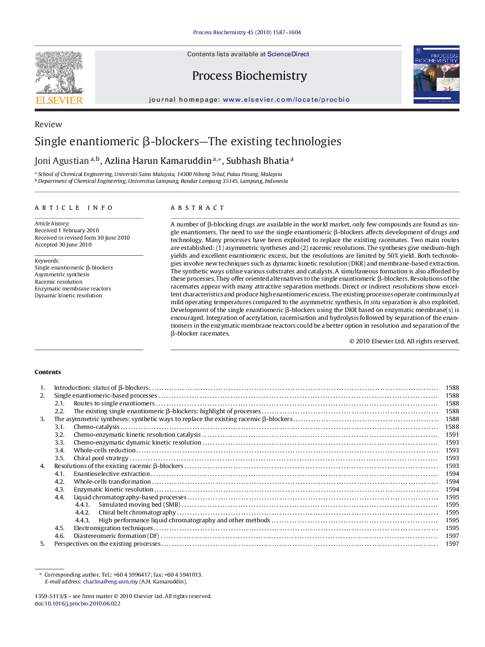 Single enantiomeric β-blockers—The existing technologies