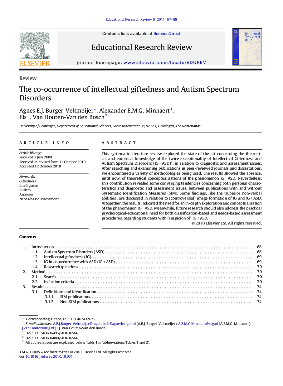 The co-occurrence of intellectual giftedness and Autism Spectrum Disorders