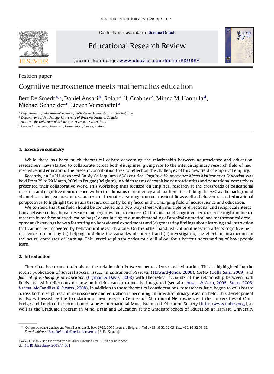 Cognitive neuroscience meets mathematics education