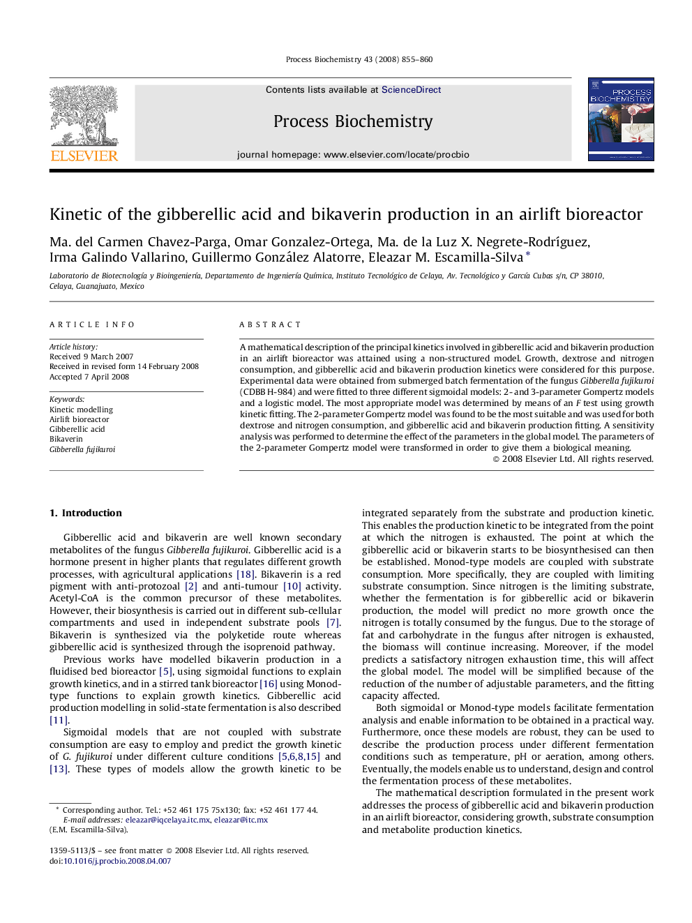 Kinetic of the gibberellic acid and bikaverin production in an airlift bioreactor