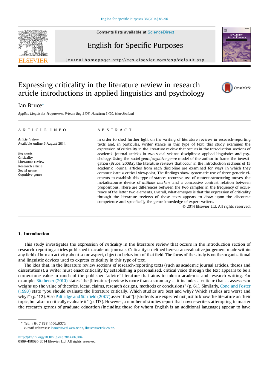 Expressing criticality in the literature review in research article introductions in applied linguistics and psychology