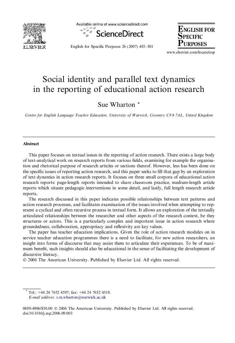 Social identity and parallel text dynamics in the reporting of educational action research