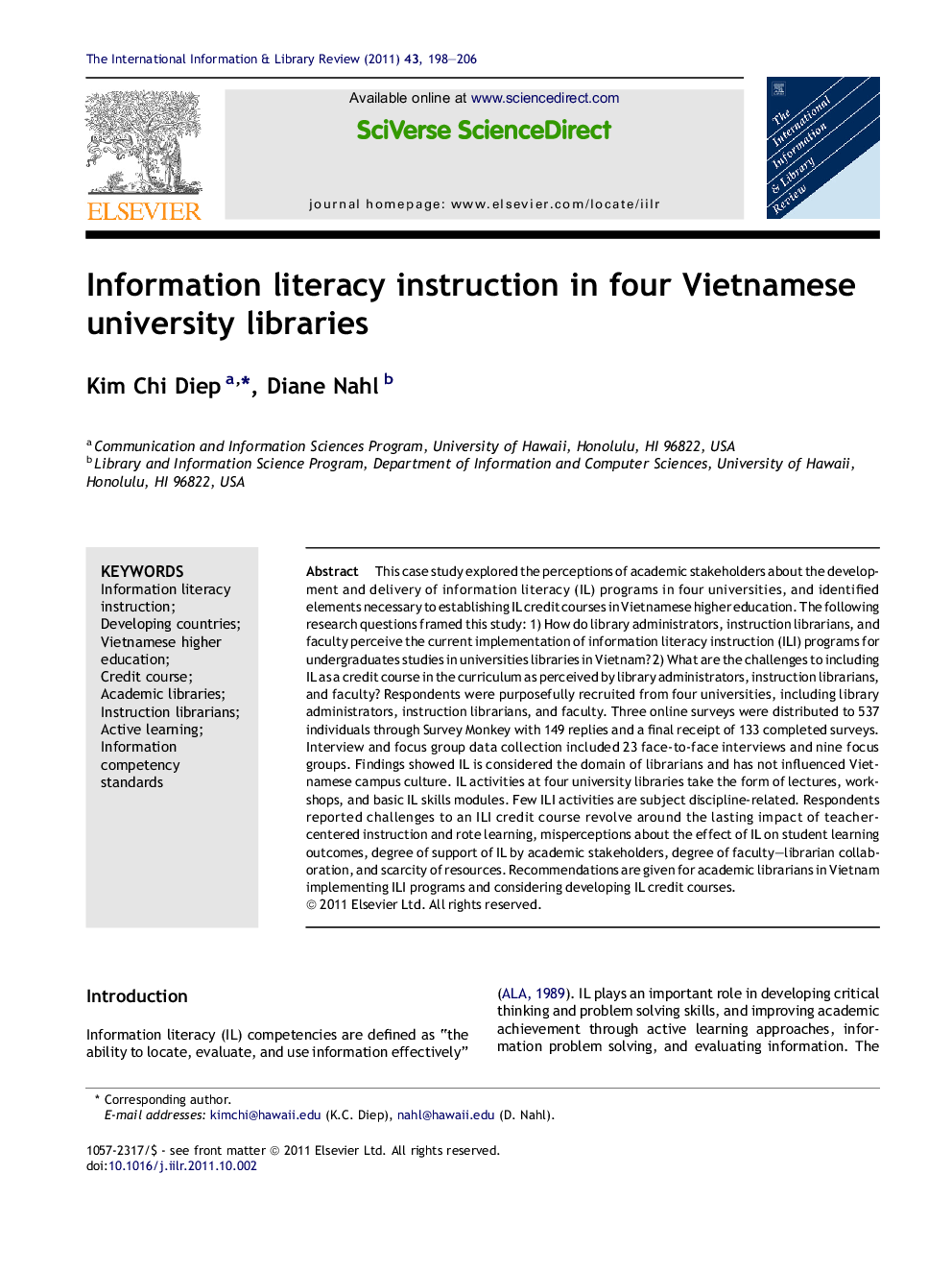 Information literacy instruction in four Vietnamese university libraries