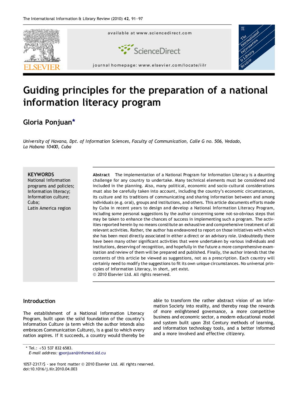 Guiding principles for the preparation of a national information literacy program