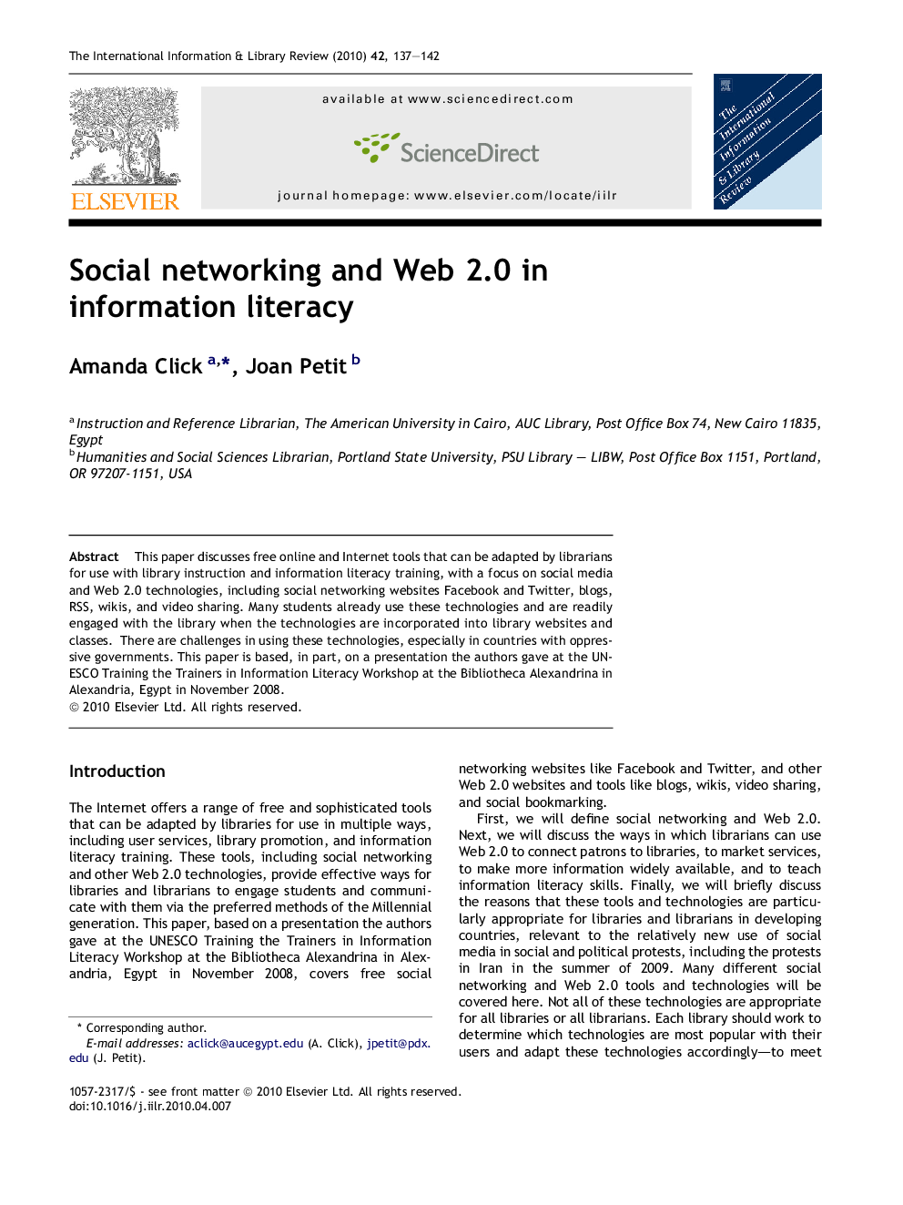 Social networking and Web 2.0 in information literacy