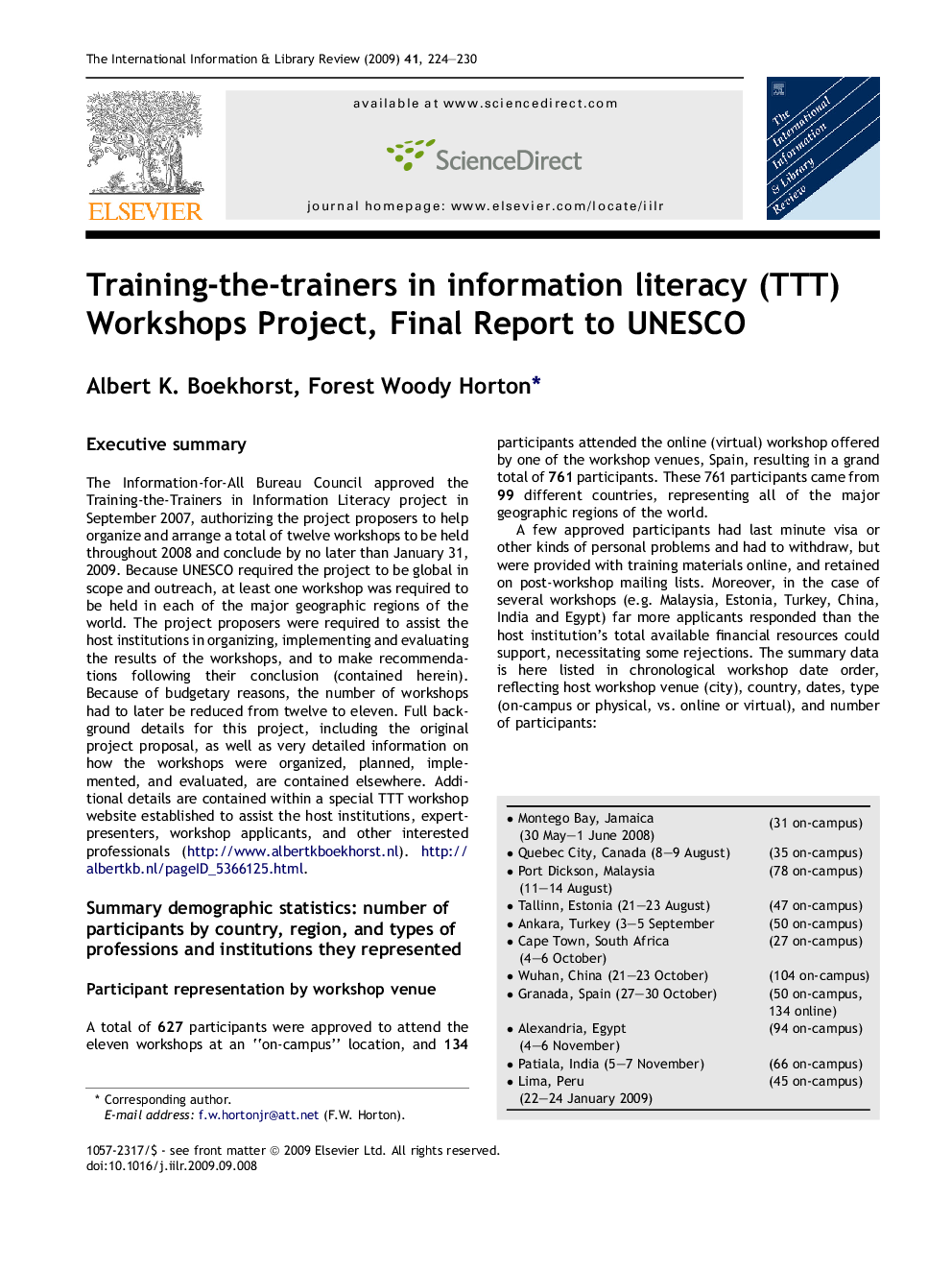 Training-the-trainers in information literacy (TTT) Workshops Project, Final Report to UNESCO
