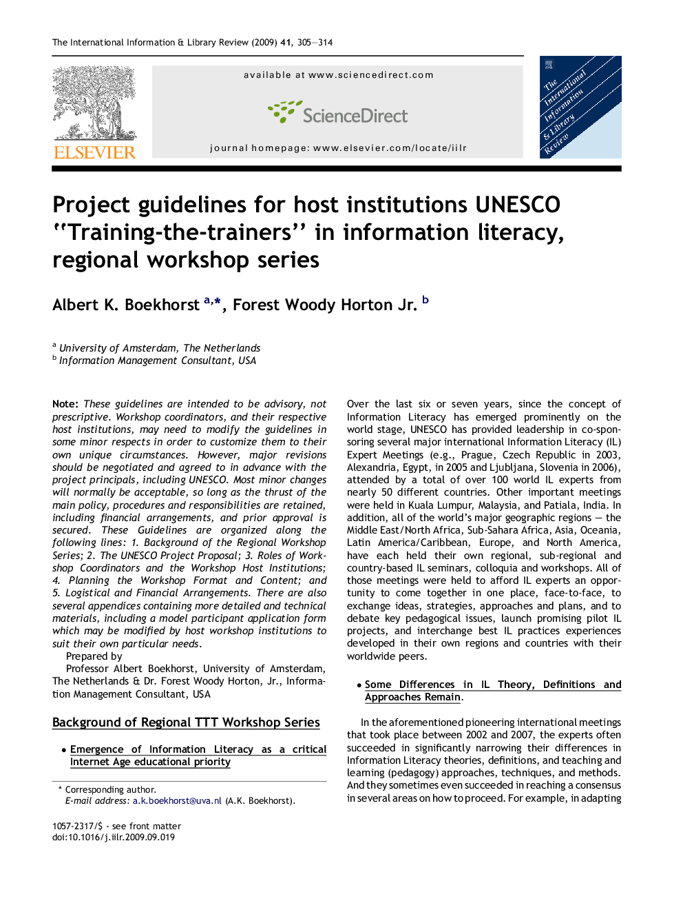 Project guidelines for host institutions UNESCO “Training-the-trainers” in information literacy, regional workshop series