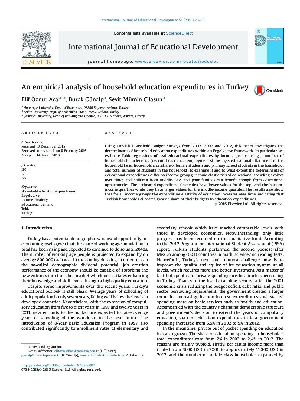 An empirical analysis of household education expenditures in Turkey