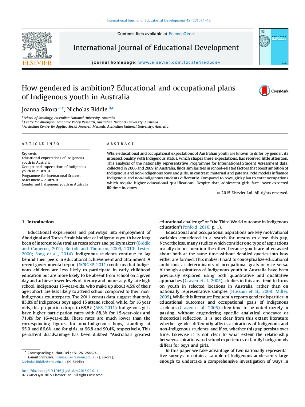 How gendered is ambition? Educational and occupational plans of Indigenous youth in Australia