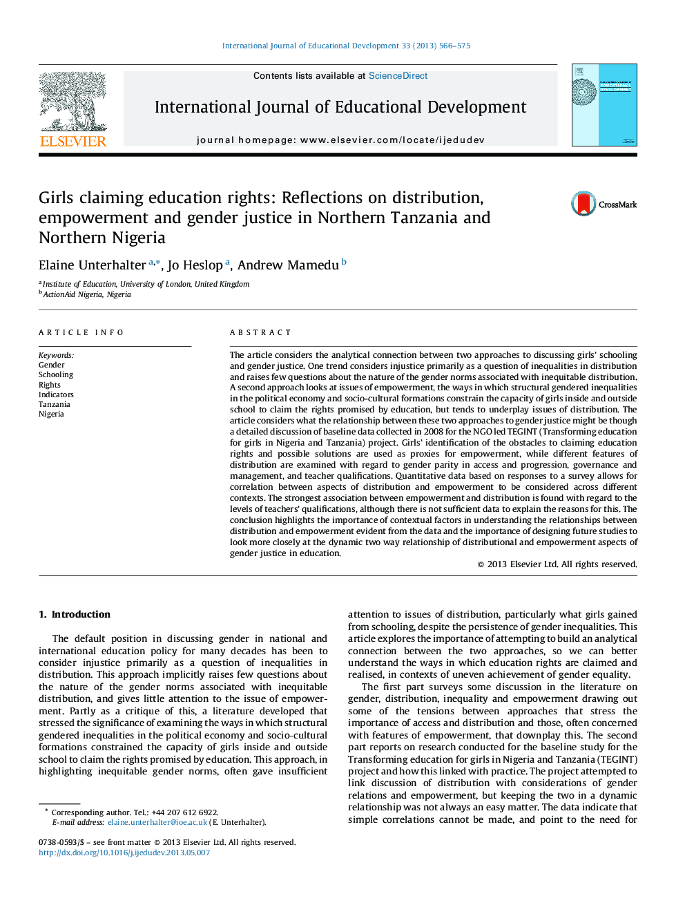 دختران مدعی حقوق آموزش و پرورش: تأملاتی در توزیع، توانمندسازی و عدالت جنسیتی در شمال تانزانیا و شمال نیجریه
