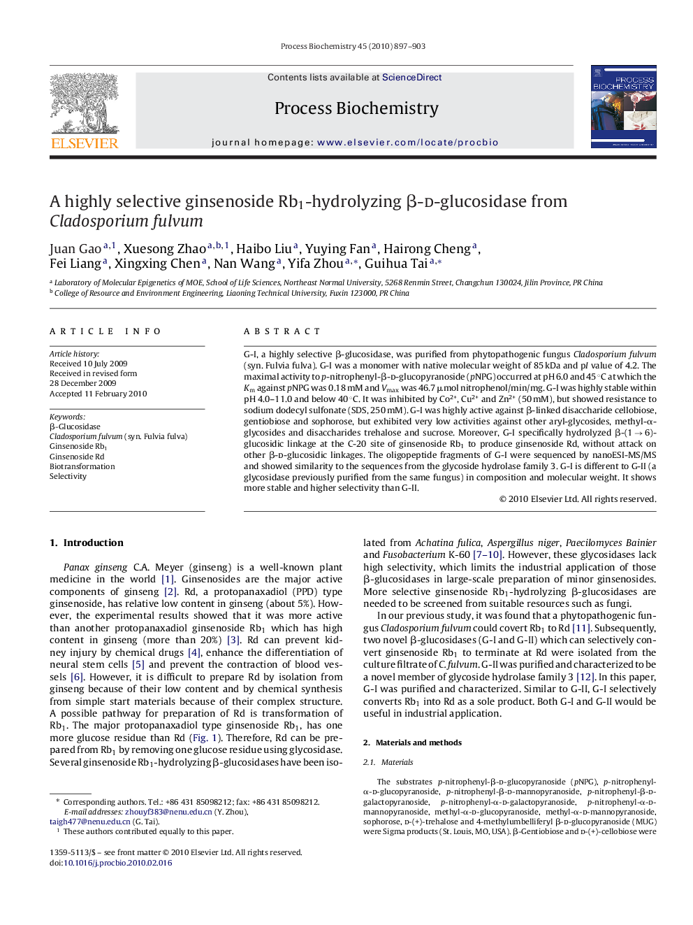 A highly selective ginsenoside Rb1-hydrolyzing β-d-glucosidase from Cladosporium fulvum