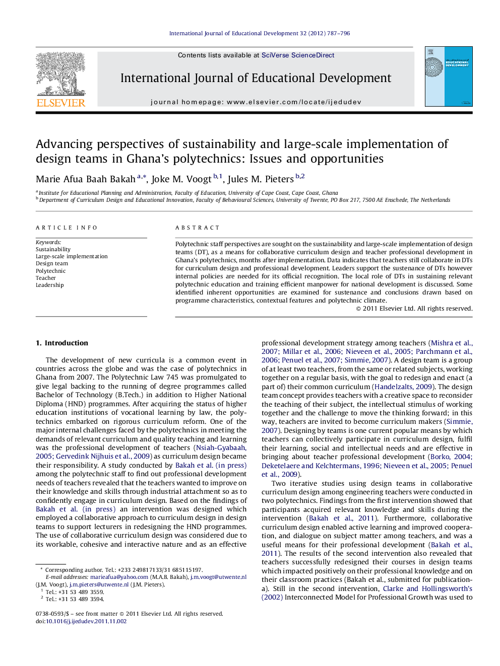 Advancing perspectives of sustainability and large-scale implementation of design teams in Ghana's polytechnics: Issues and opportunities