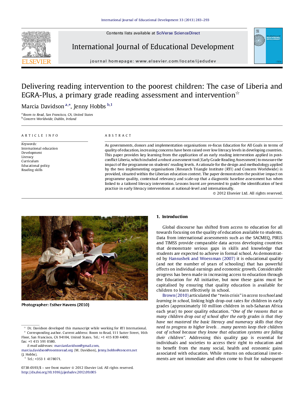 Delivering reading intervention to the poorest children: The case of Liberia and EGRA-Plus, a primary grade reading assessment and intervention 