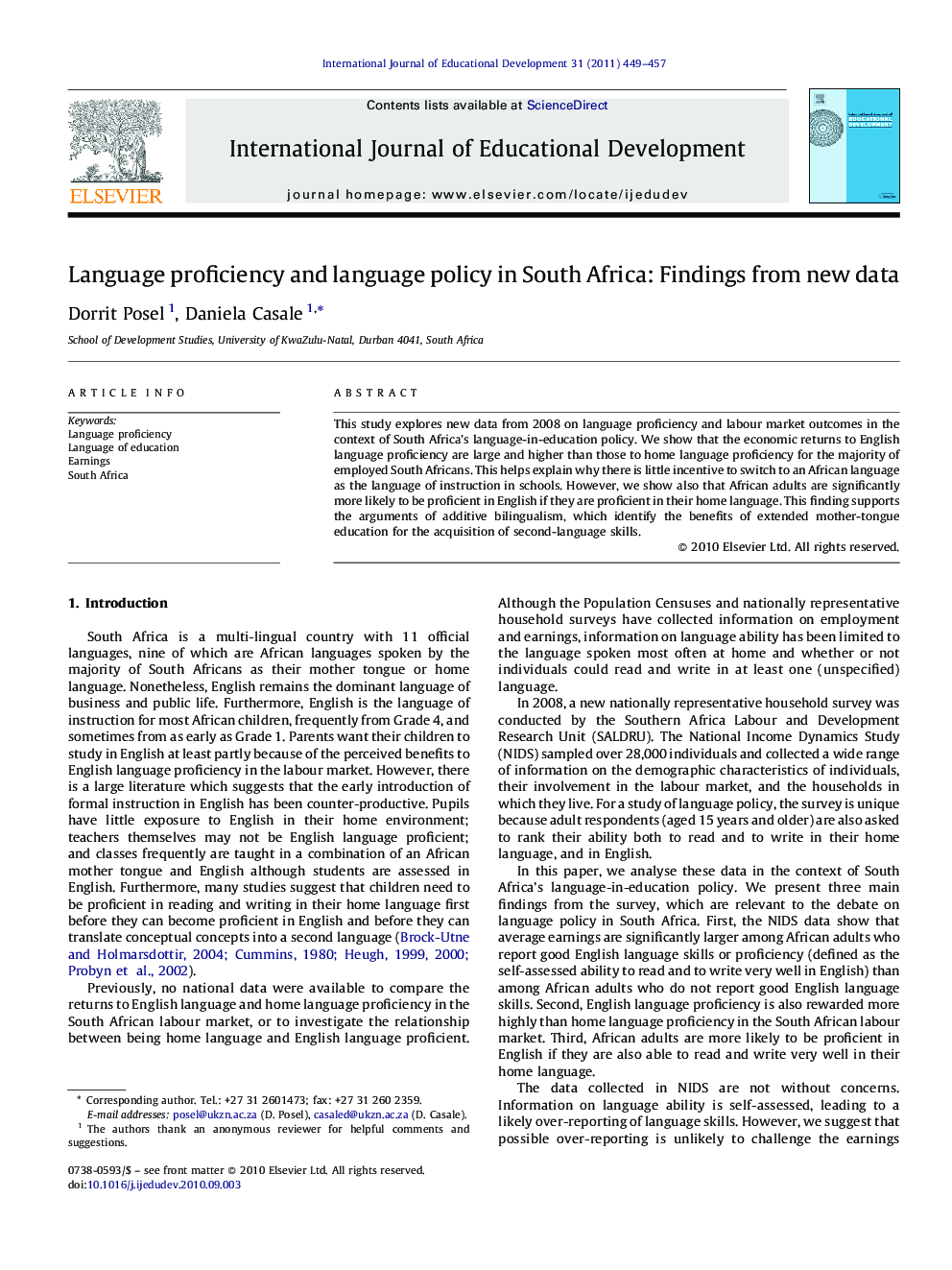 Language proficiency and language policy in South Africa: Findings from new data
