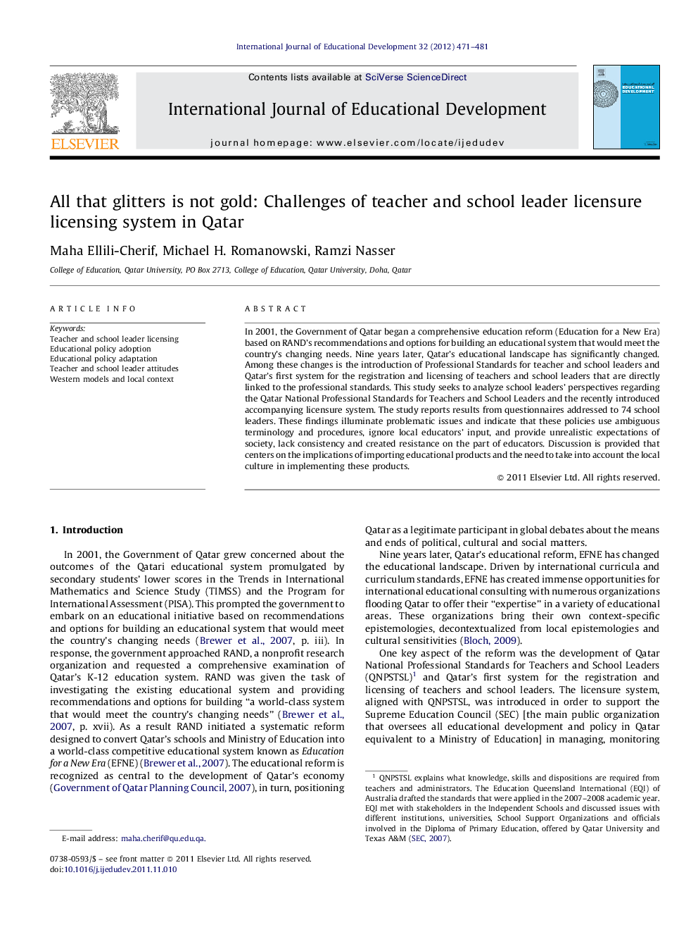 All that glitters is not gold: Challenges of teacher and school leader licensure licensing system in Qatar