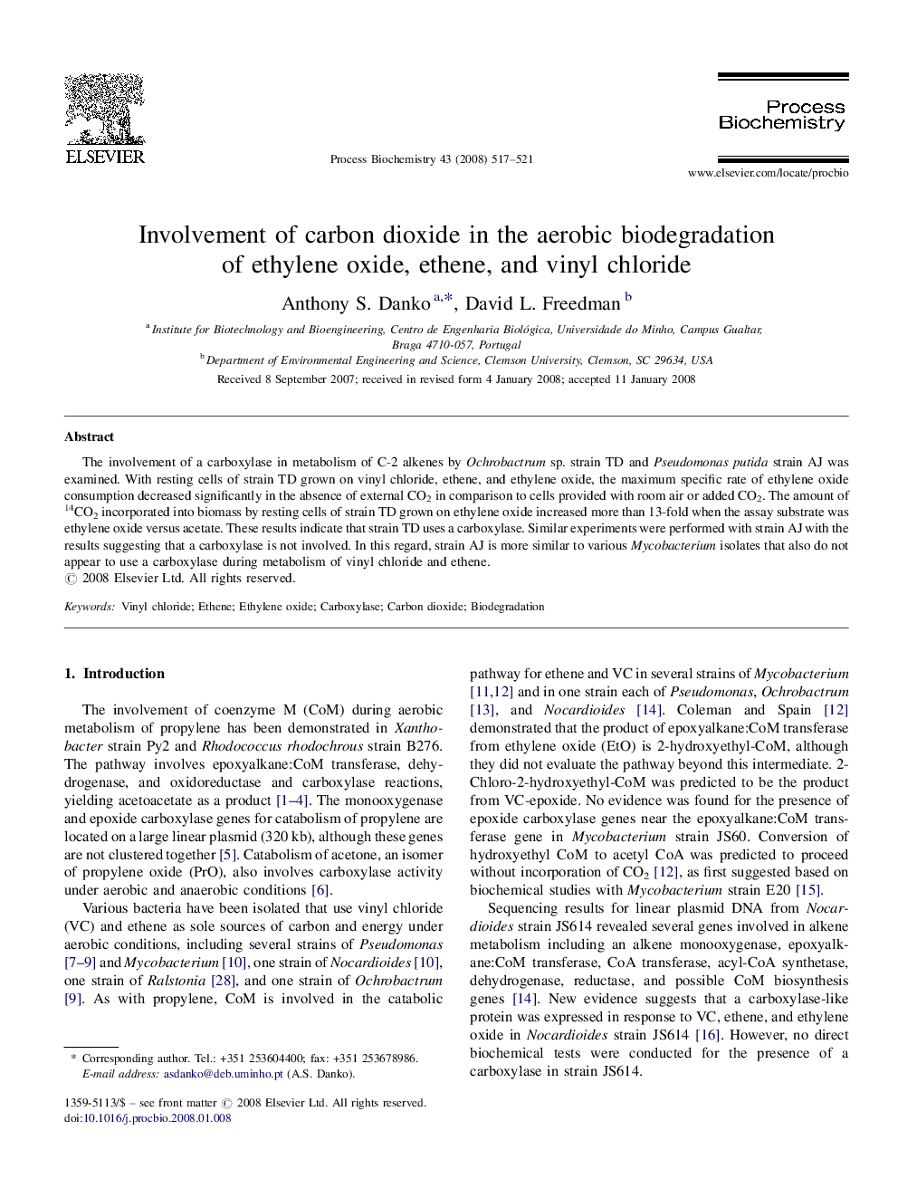 Involvement of carbon dioxide in the aerobic biodegradation of ethylene oxide, ethene, and vinyl chloride