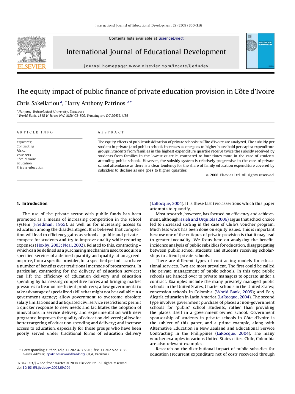 The equity impact of public finance of private education provision in Côte d’Ivoire