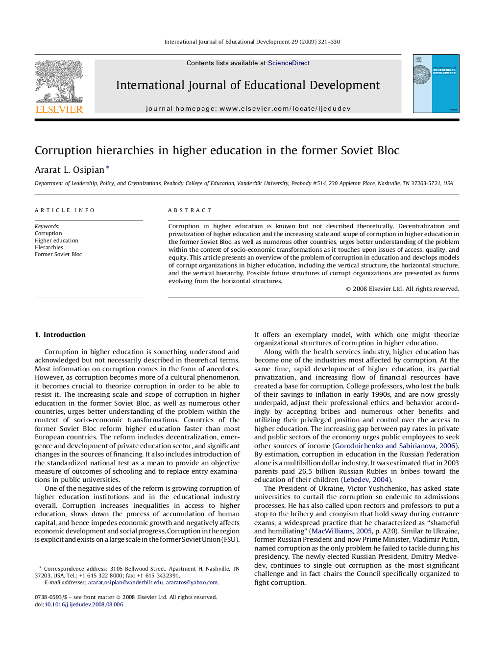 Corruption hierarchies in higher education in the former Soviet Bloc