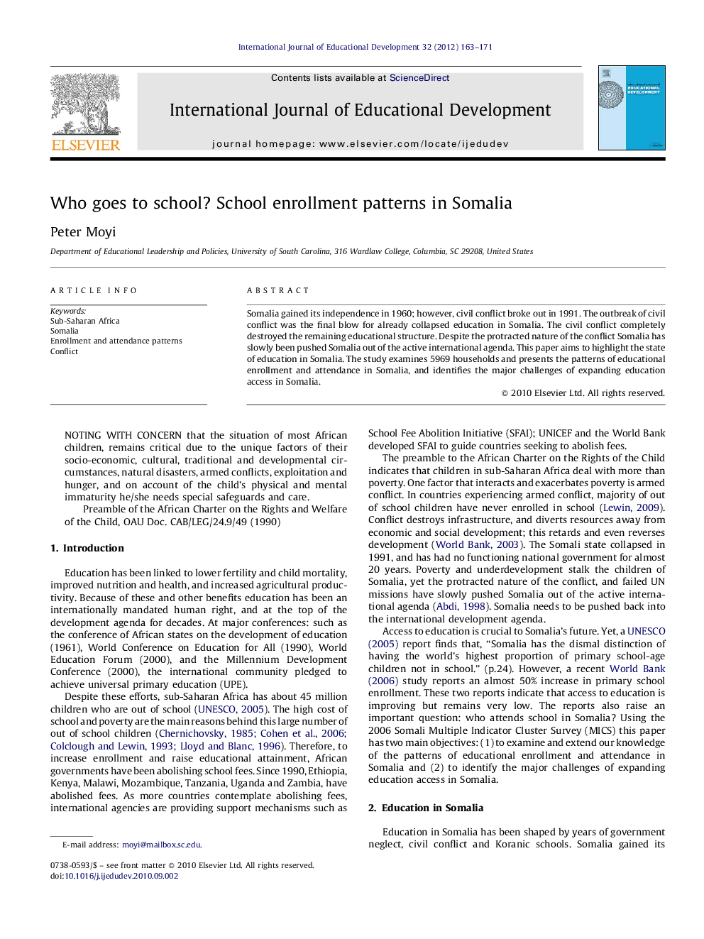 Who goes to school? School enrollment patterns in Somalia