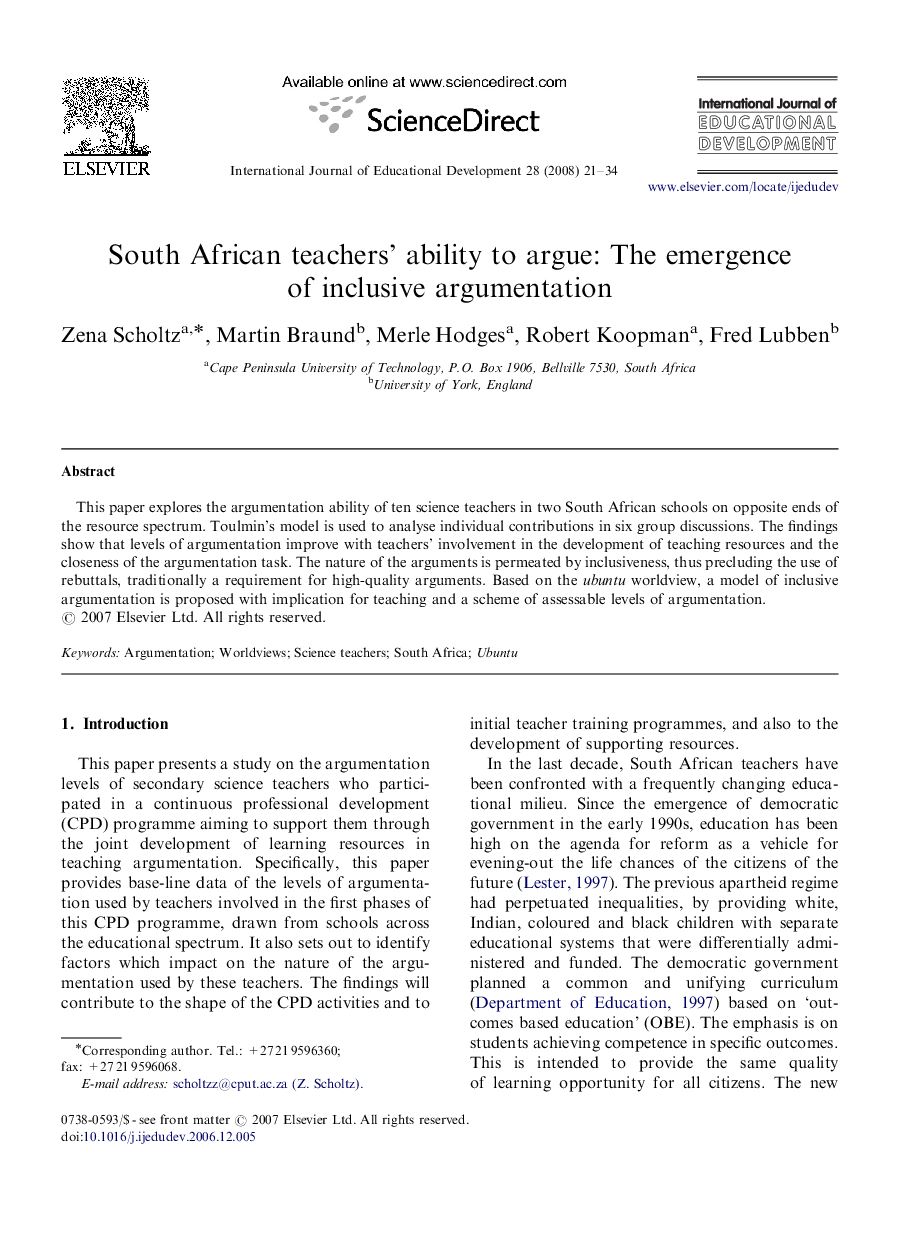 South African teachers’ ability to argue: The emergence of inclusive argumentation