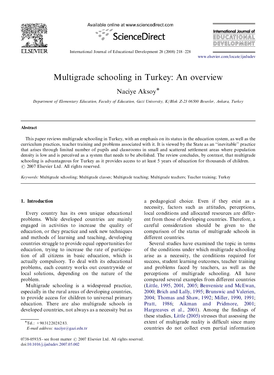 Multigrade schooling in Turkey: An overview