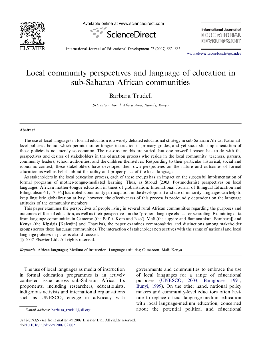 Local community perspectives and language of education in sub-Saharan African communities