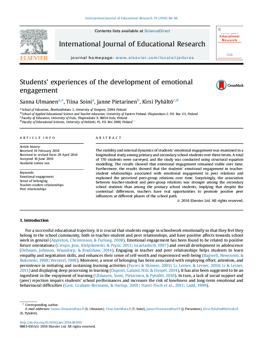 Students’ experiences of the development of emotional engagement
