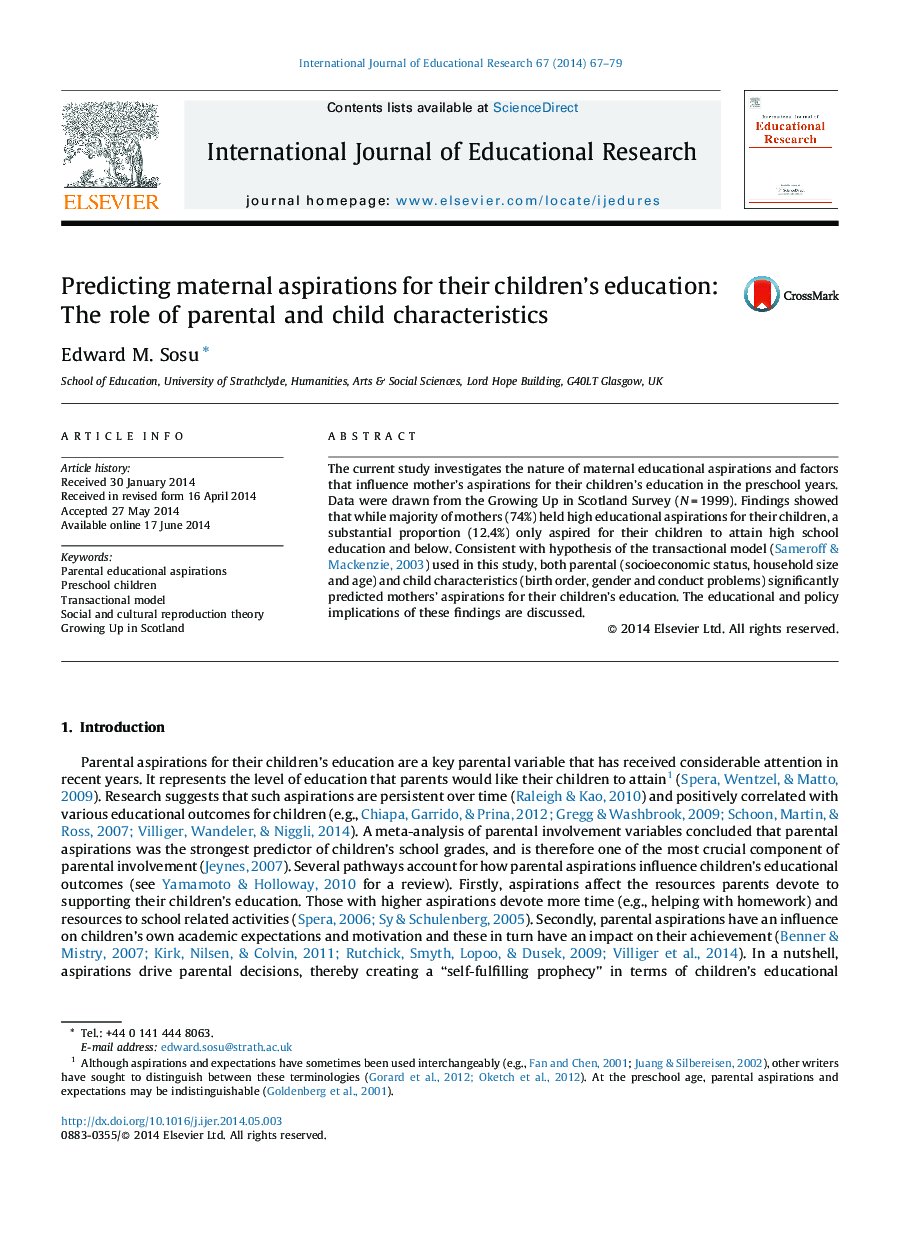 Predicting maternal aspirations for their children's education: The role of parental and child characteristics